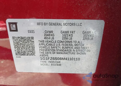 2021 Chevrolet Bolt Ev Fwd Premier z USA, uszkodzony, nr VIN 1G1FZ6S08M4110110